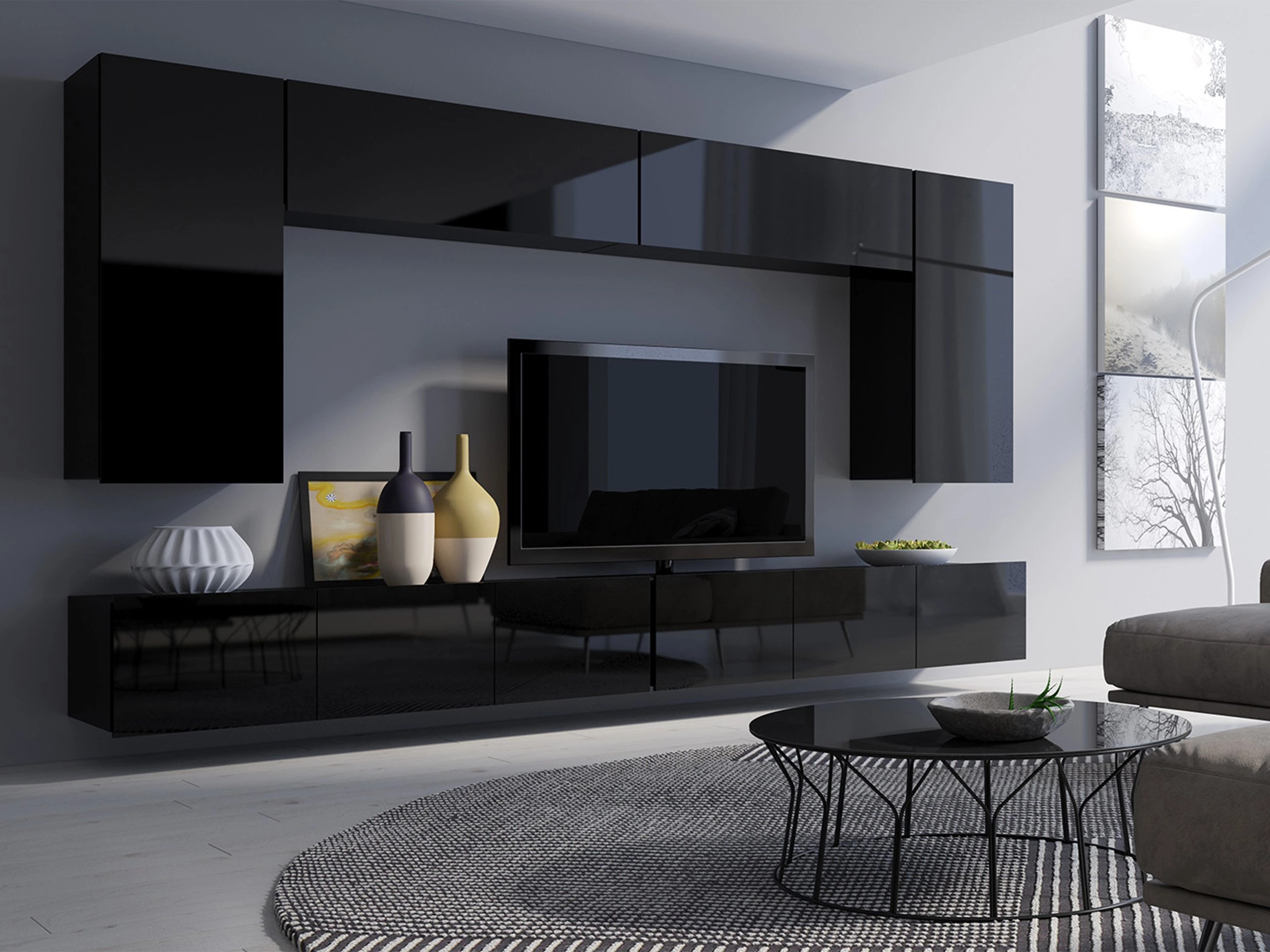 Viesistabas komplekts Remus XIII (Melns + Glancēts melns)