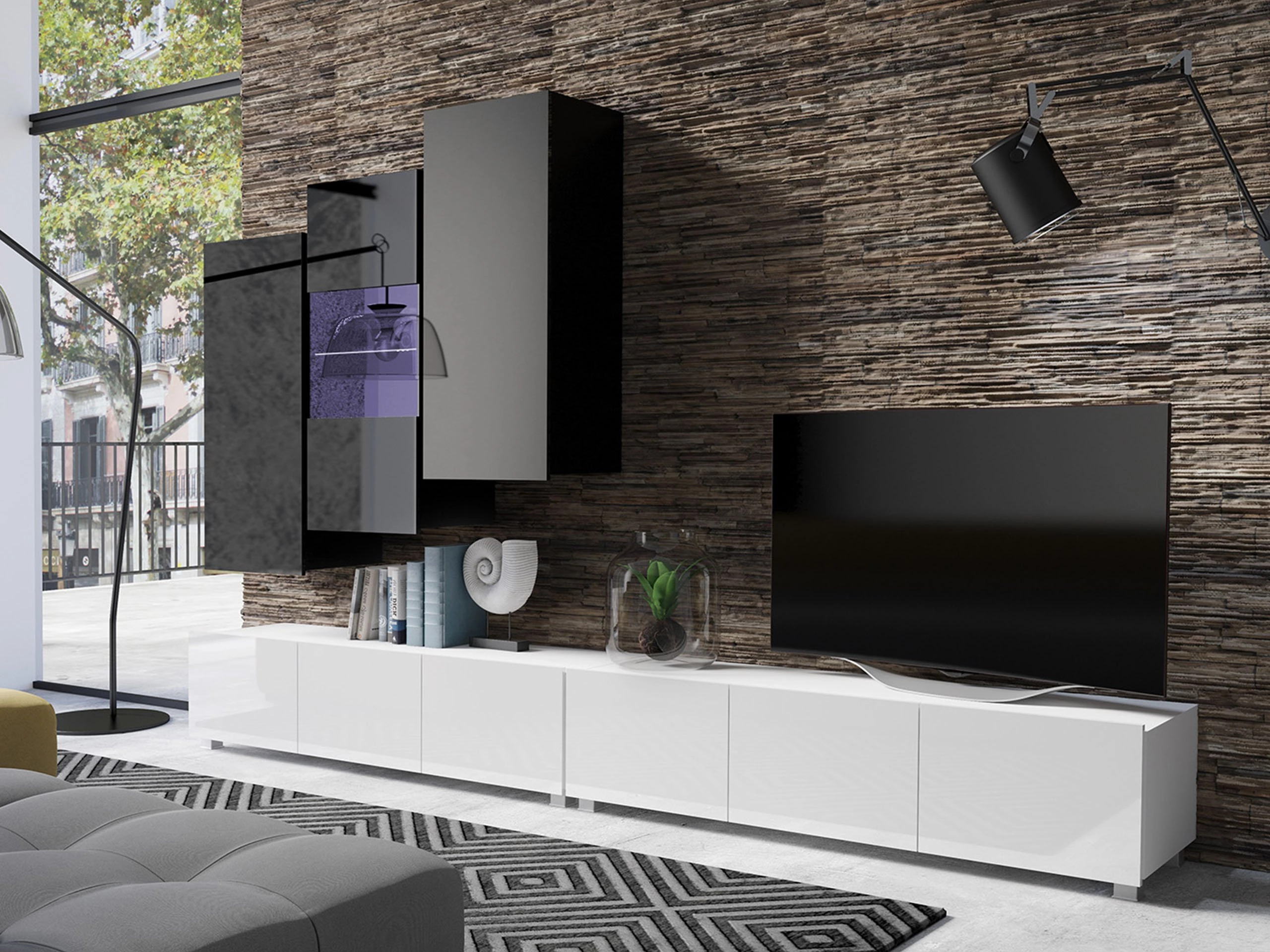 Viesistabas komplekts Remus XVII (Balts + Glancēts balts + Melns + Glancēts melns)