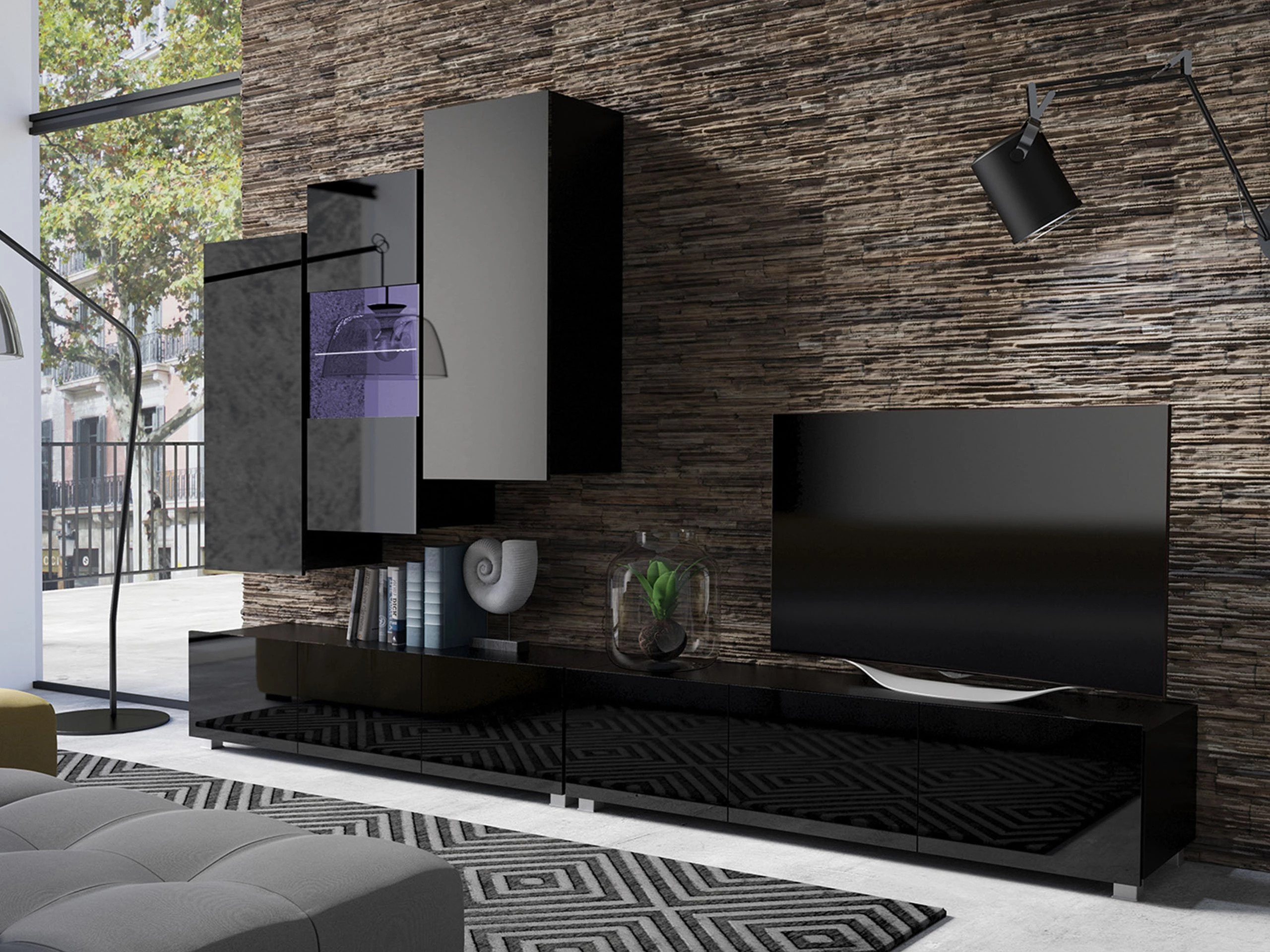 Viesistabas komplekts Remus XVII (Melns + Glancēts melns)