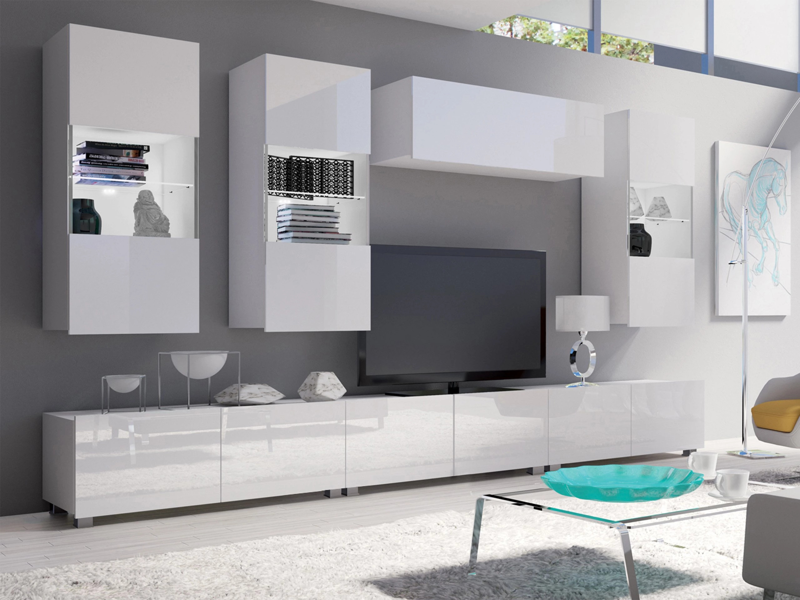 Viesistabas komplekts Tivdalu 121 (Balts + Glancēts balts)