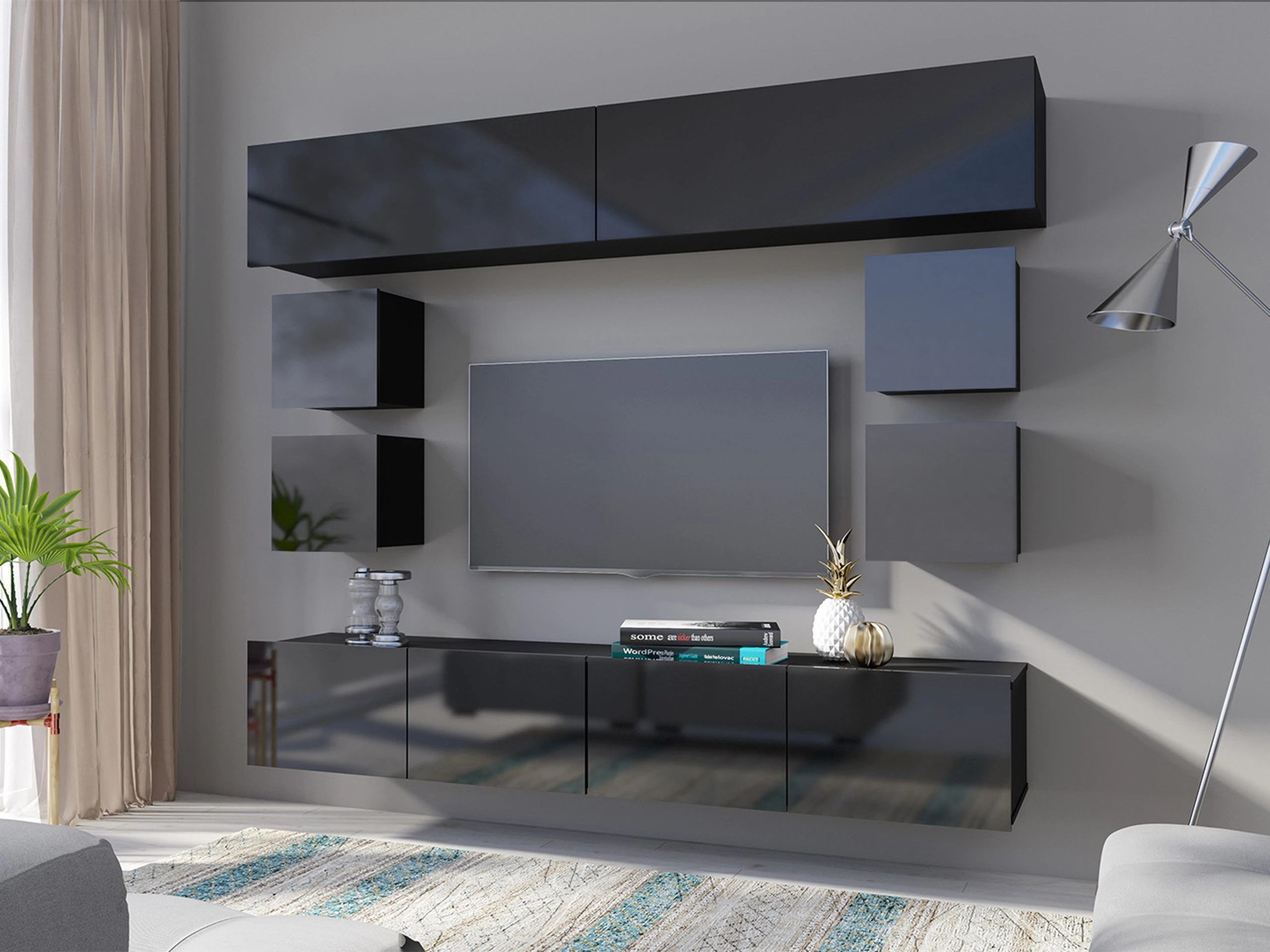 Viesistabas komplekts Tivdalu 134 (Melns + Glancēts melns)