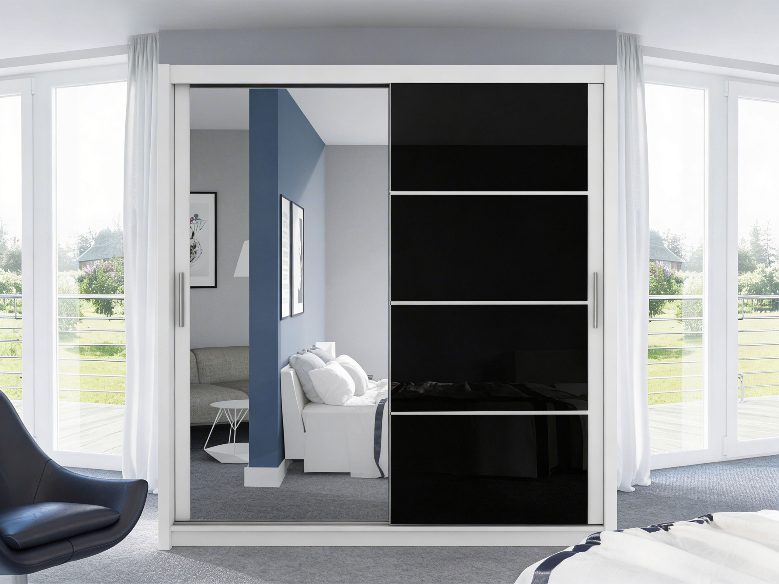 Skapis Honolulu 111 (Balts + Glancēts melns)