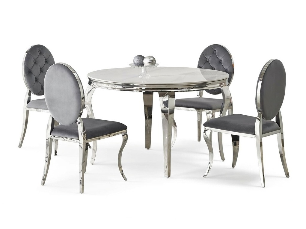 Ēdamistabas komplekts Houston 1828 (Balts marmors + Pelēks)