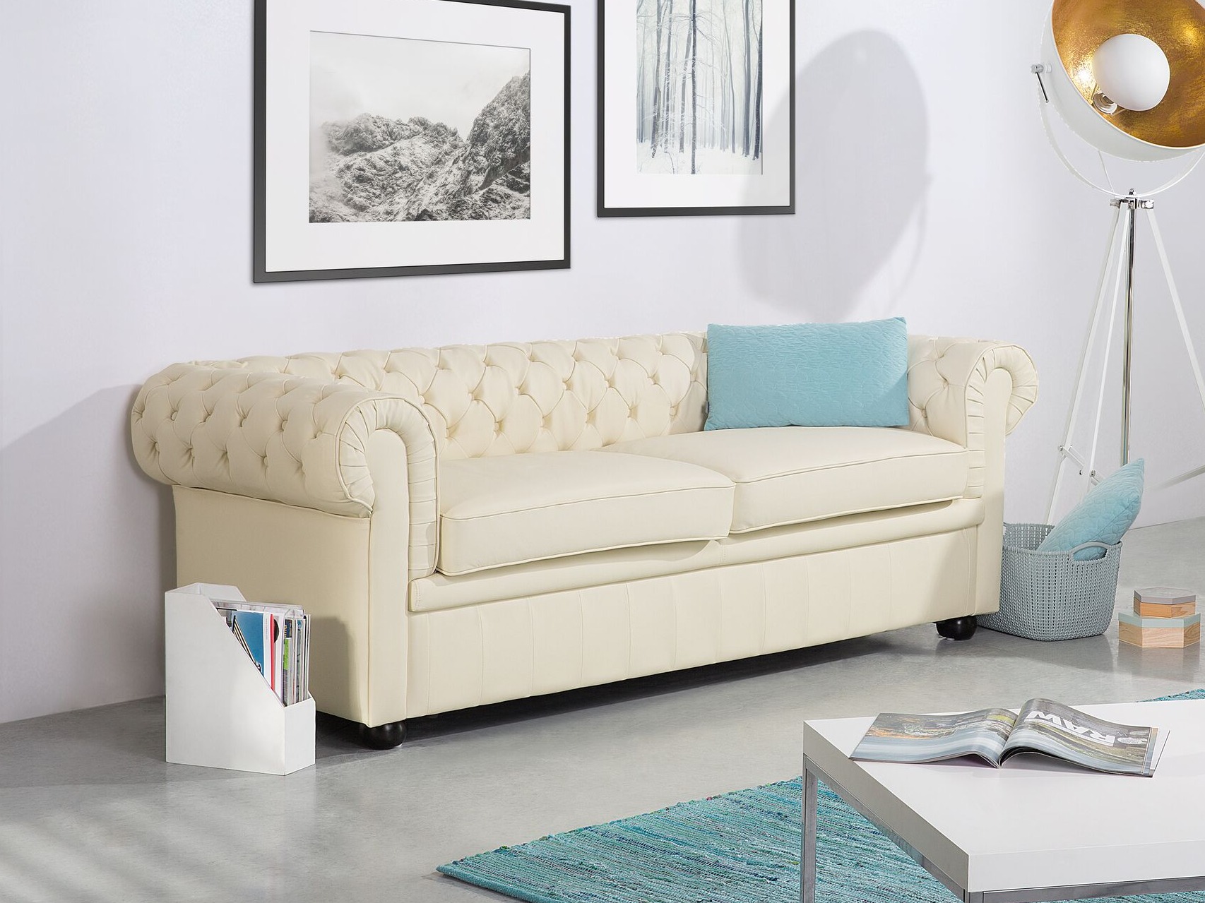 Chesterfield dīvāns Berwyn 832 (Krēms)