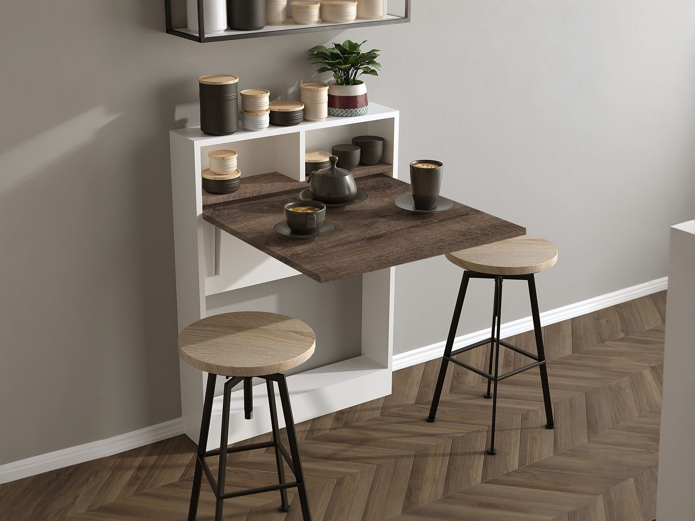 Salokāms galds Kailua 187 (Balts + Gaiši brūns)