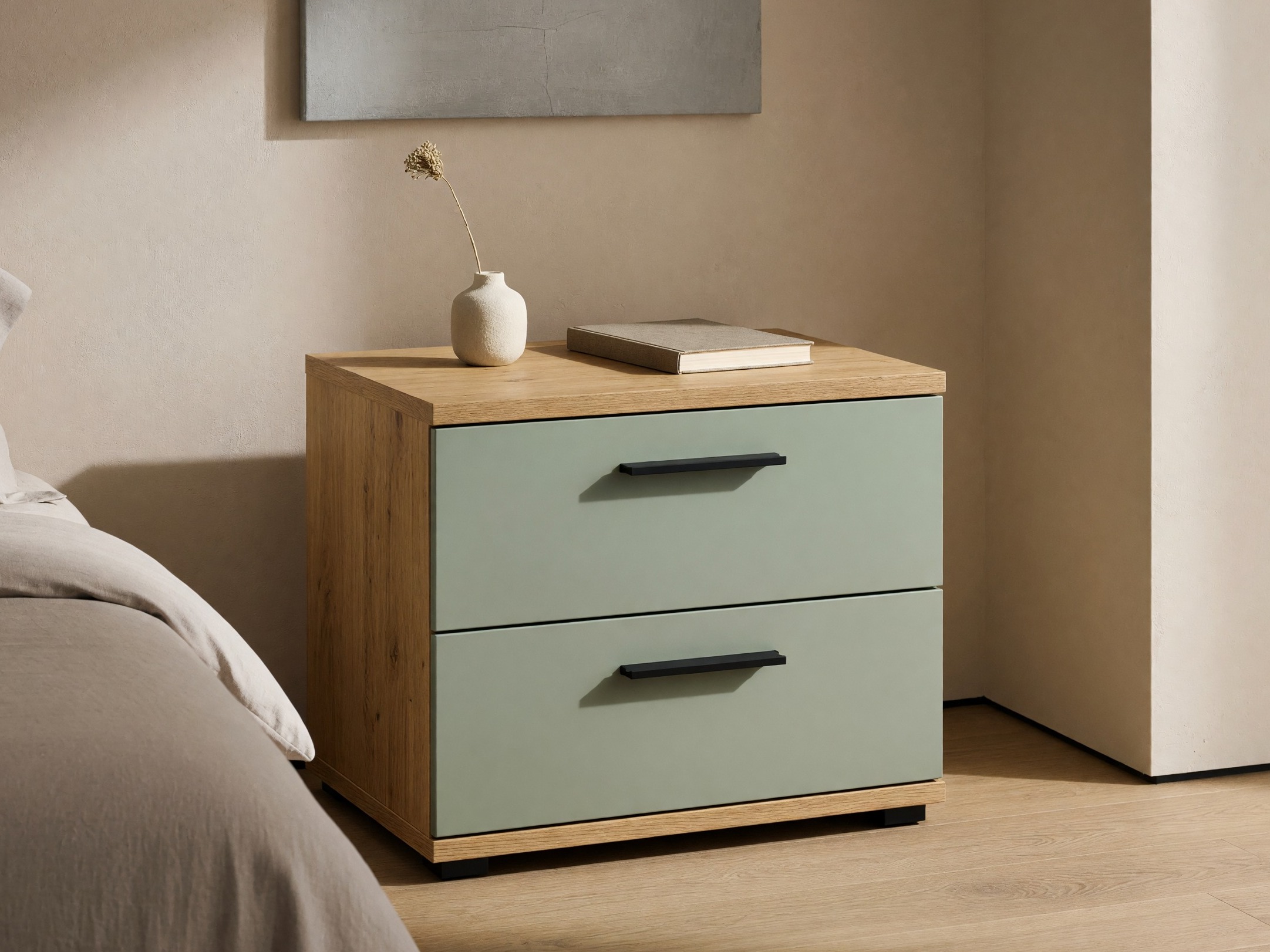 Naktsgaldiņš Livcali 100 (Zaļš + Artisan ozols)