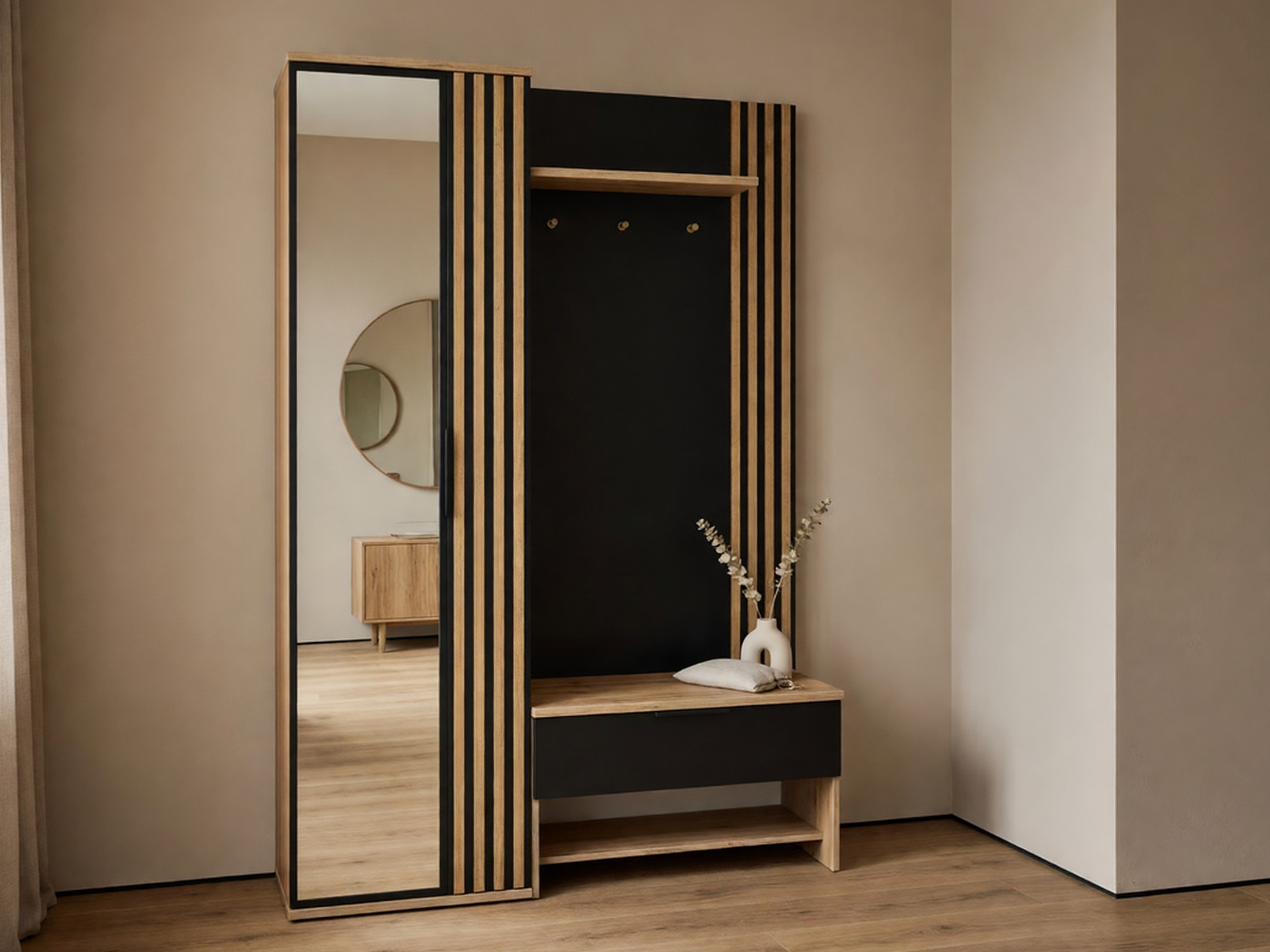 Priekšnama komplekts Honolulu 161 (Melns + Votan ozols)