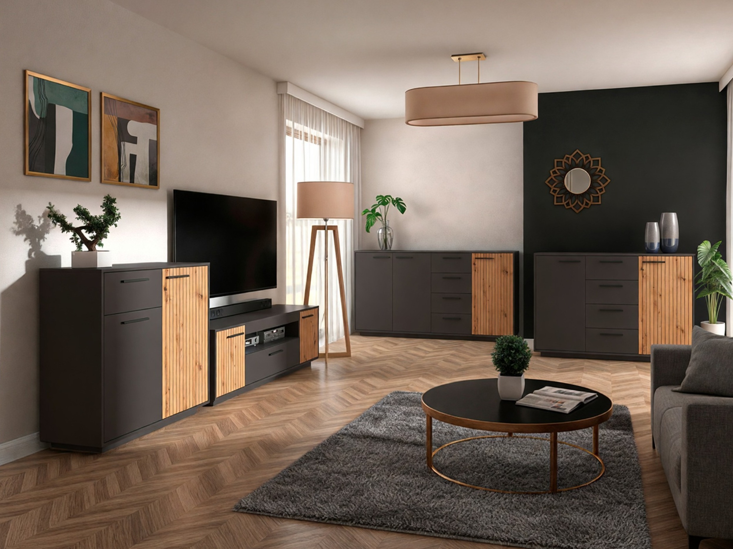 Kumode Melvelo 101 (Antracīts + Artisan ozols)