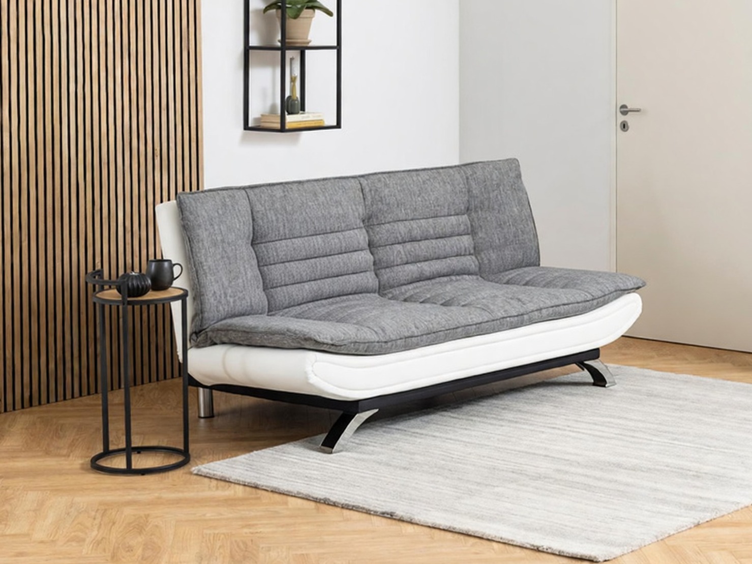 Dīvāns gulta Norsica 228 (Balts + Gaiši pelēks)