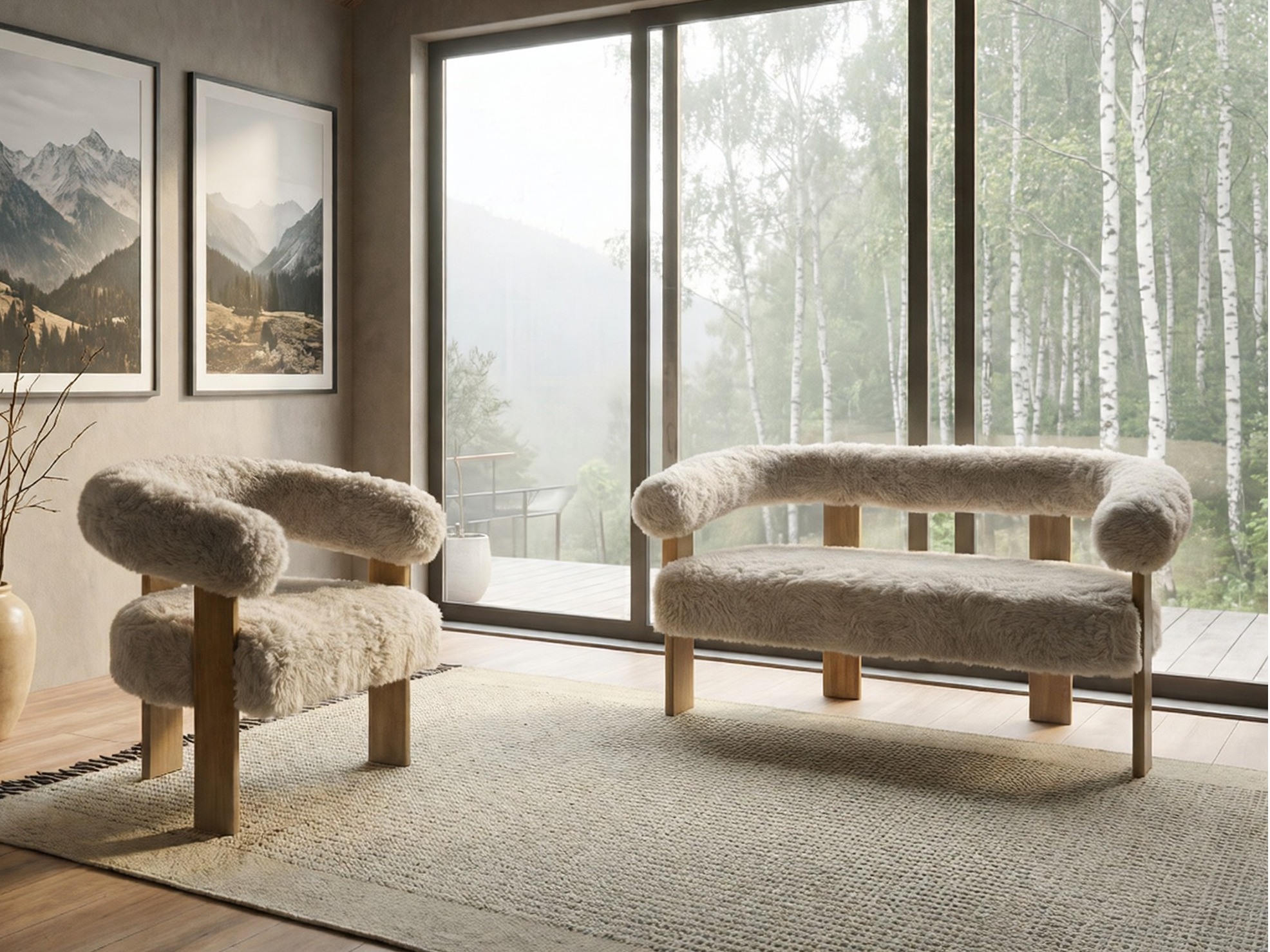 Mīksto mēbeļu komplekts Berwyn 3269 (Balts + Gaiši brūns)