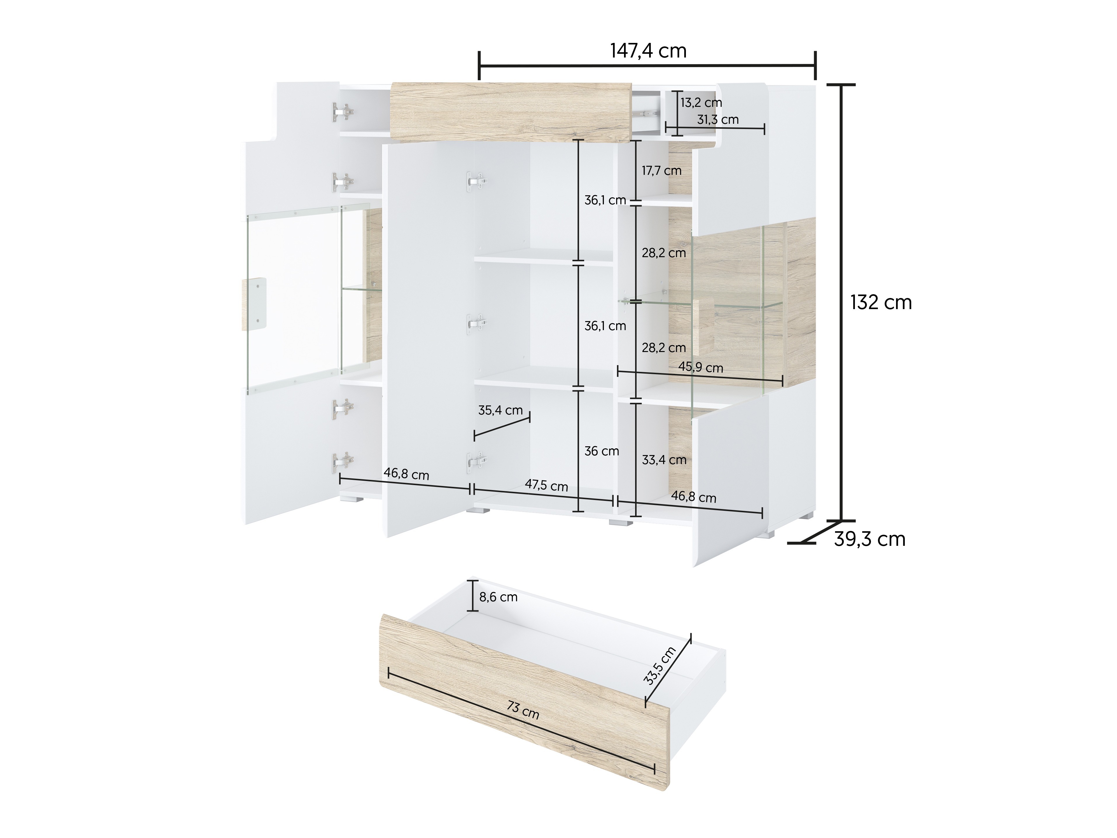 Skapis Torsone 100 (Balts + Glancēts balts + Sanremo ozols)