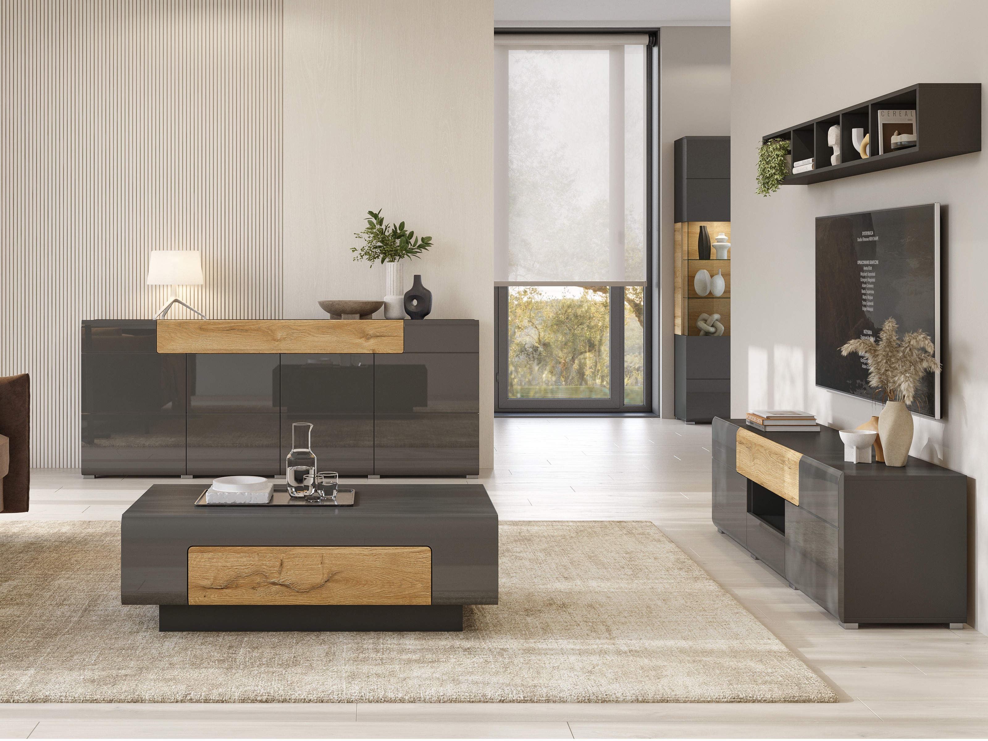 TV galds Torsone 101 (Antracīts + Gloss antracīts + Grandson ozols)