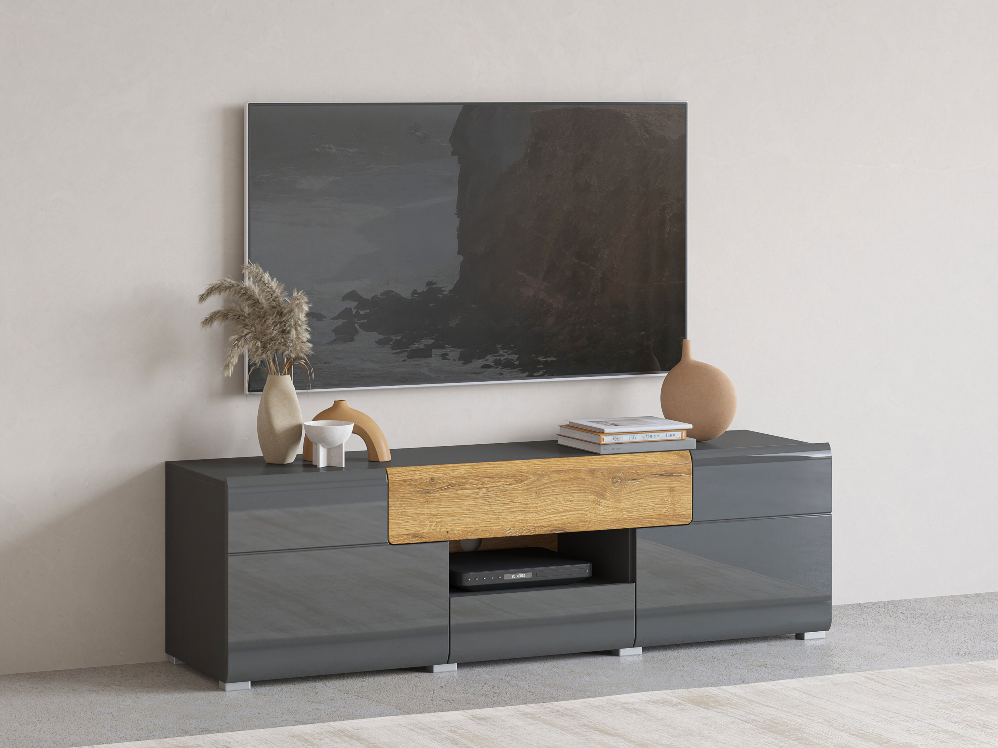 TV galds Torsone 101 (Antracīts + Gloss antracīts + Grandson ozols)