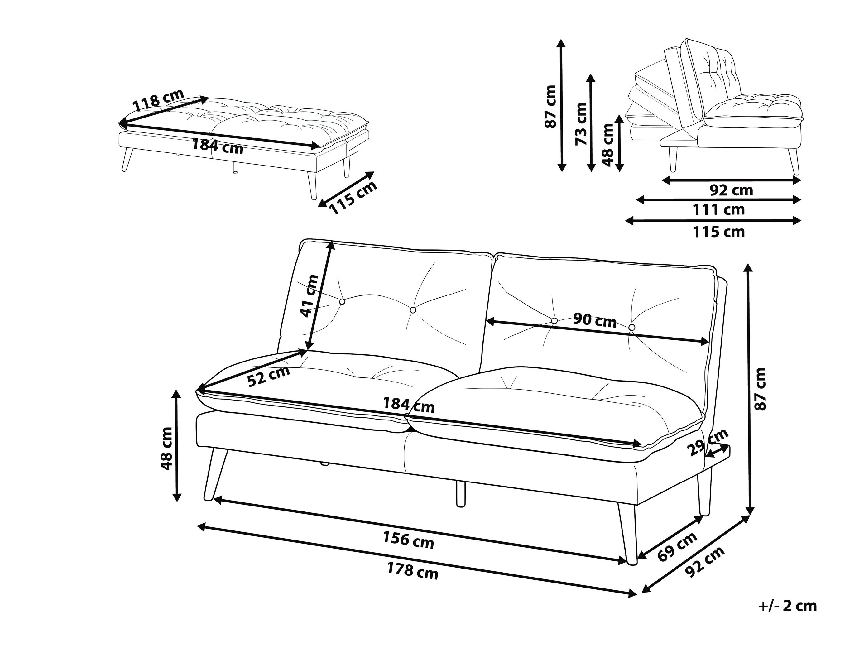 Dīvāns gulta Berwyn 3285 (Pelēks)