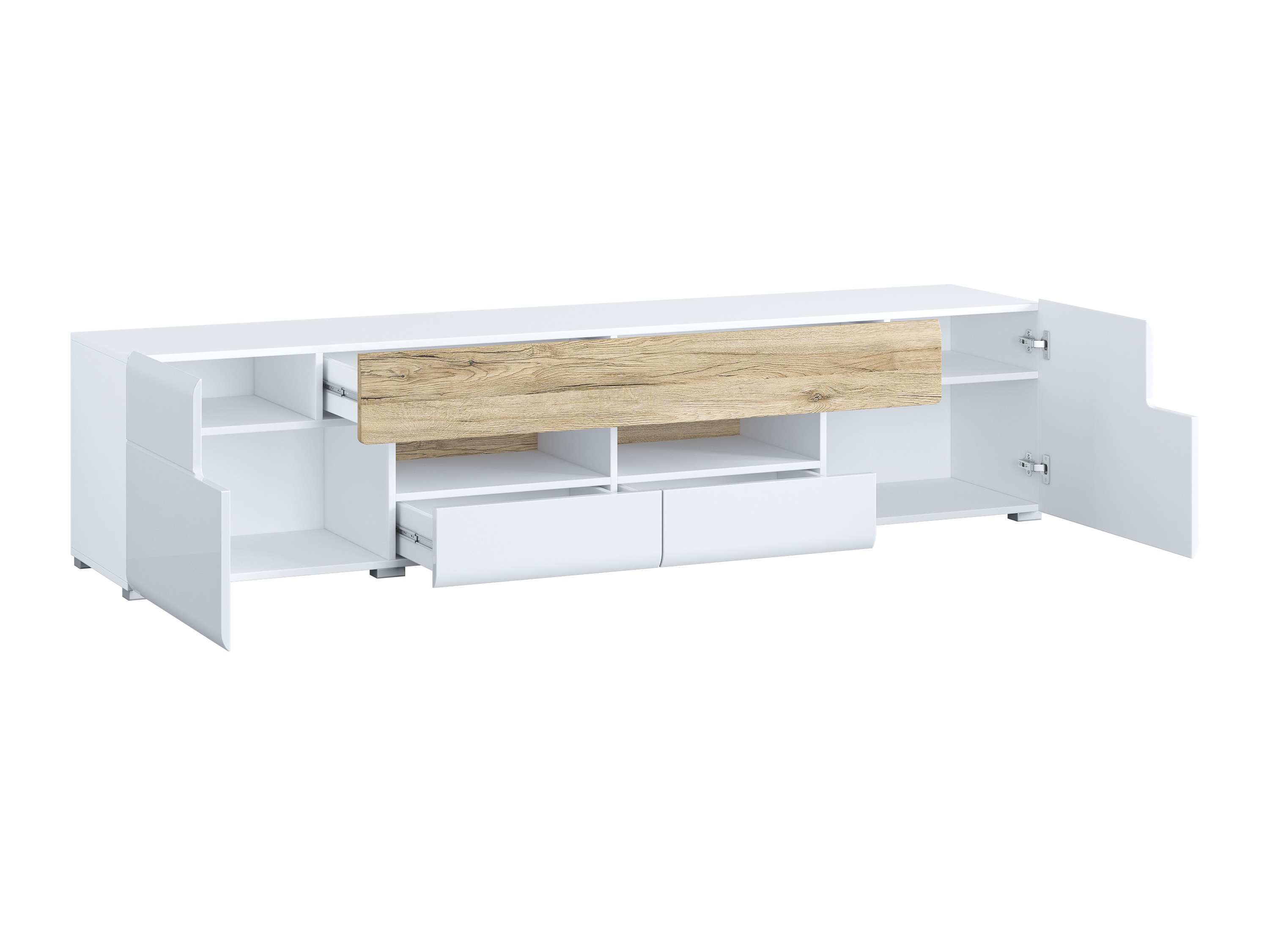TV galds Torsone 113 (Balts + Glancēts balts + Sanremo ozols)