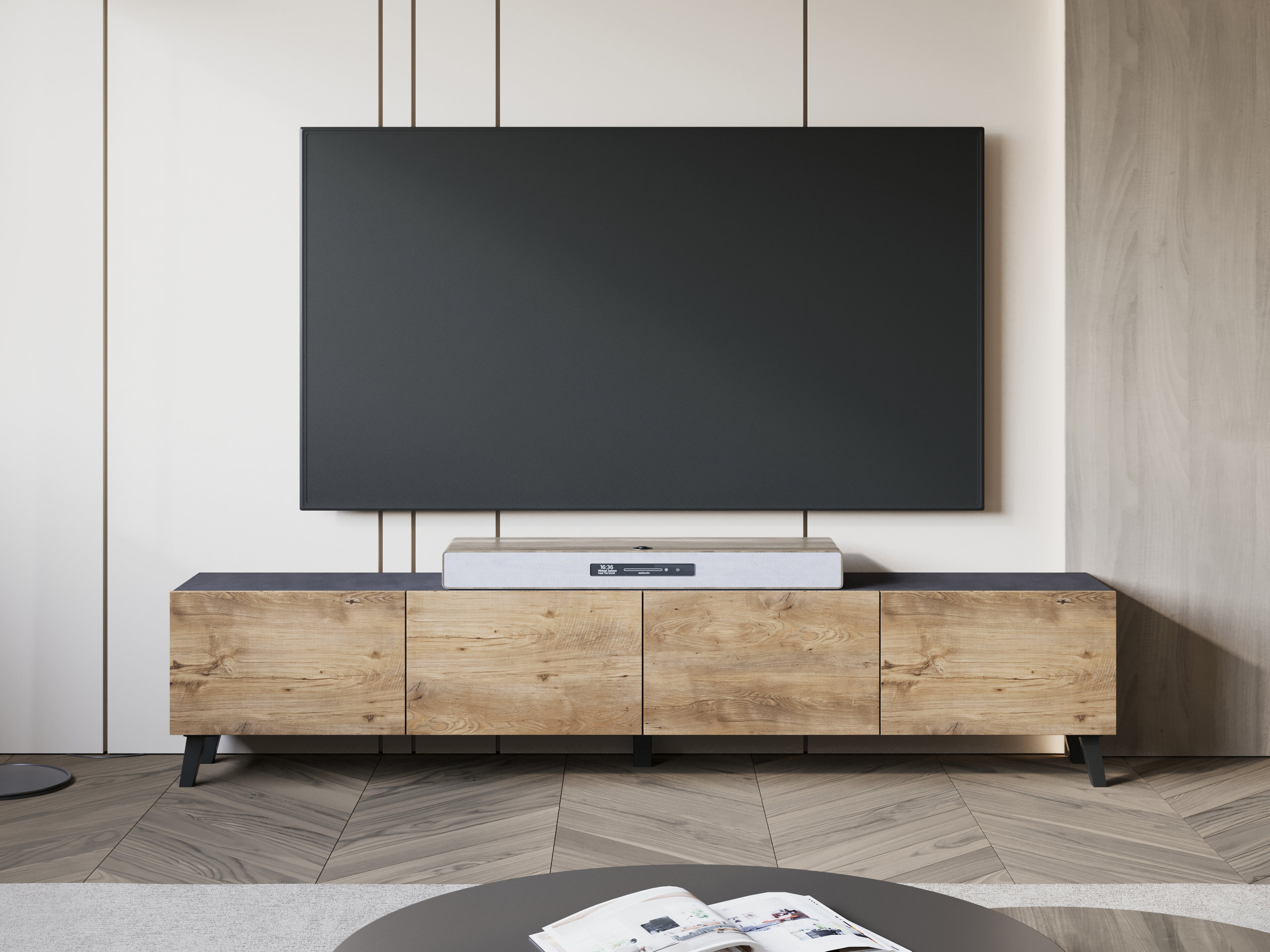 TV galds Levtive 101 (Matera pelēks + Kastanis)