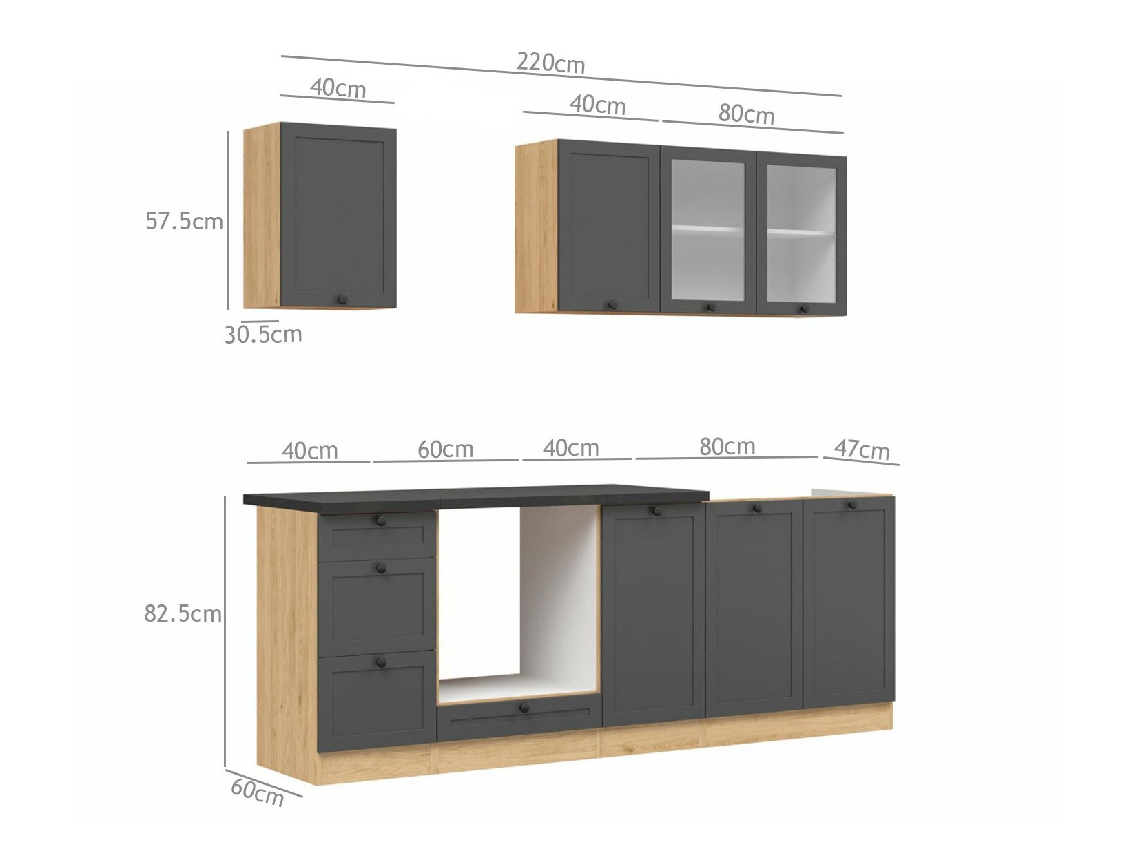 Moduļu virtuves komplekts Classic Grey Oak 117