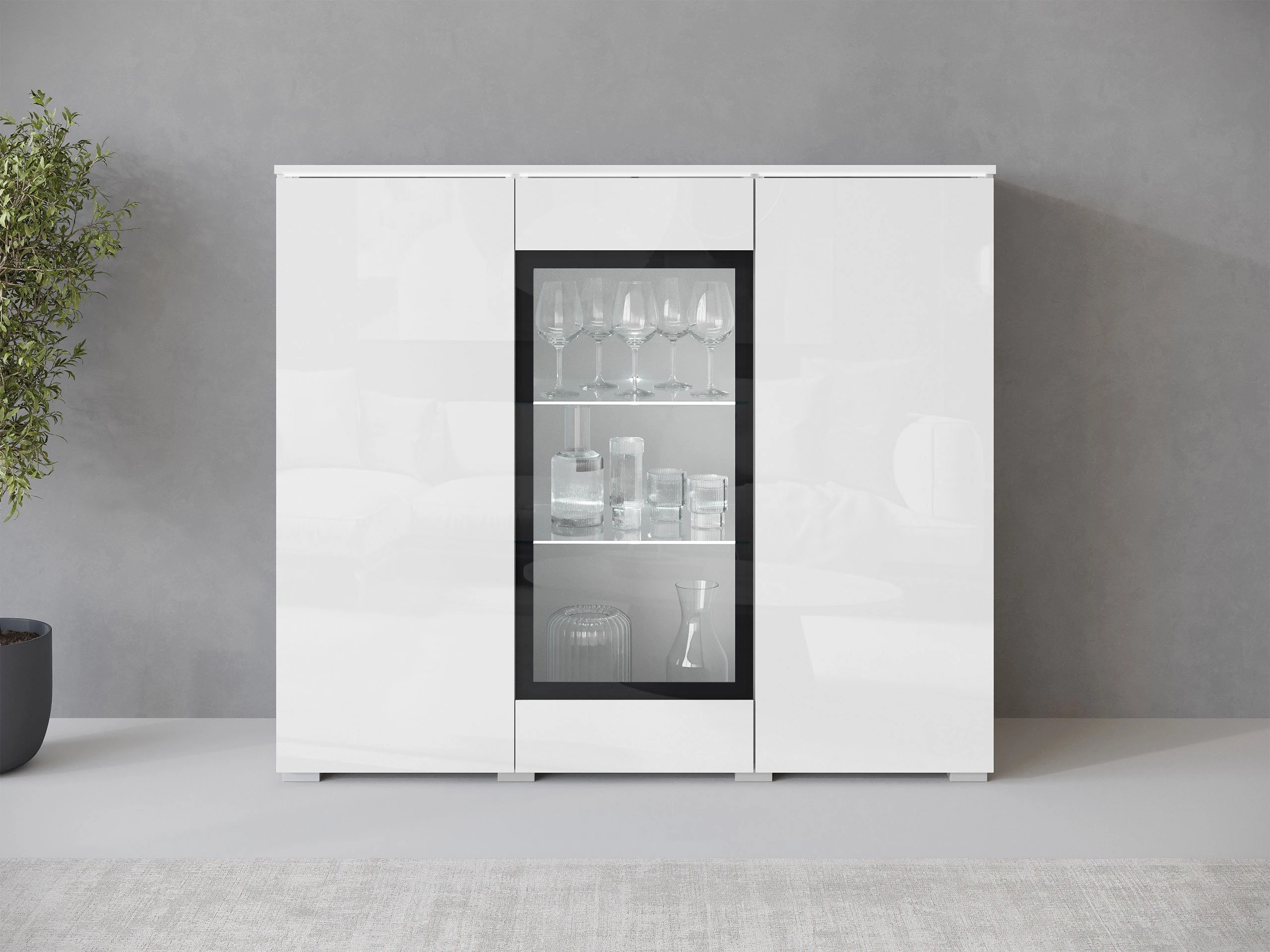 Skapis Mirfivo 103 (Balts + Glancēts balts)
