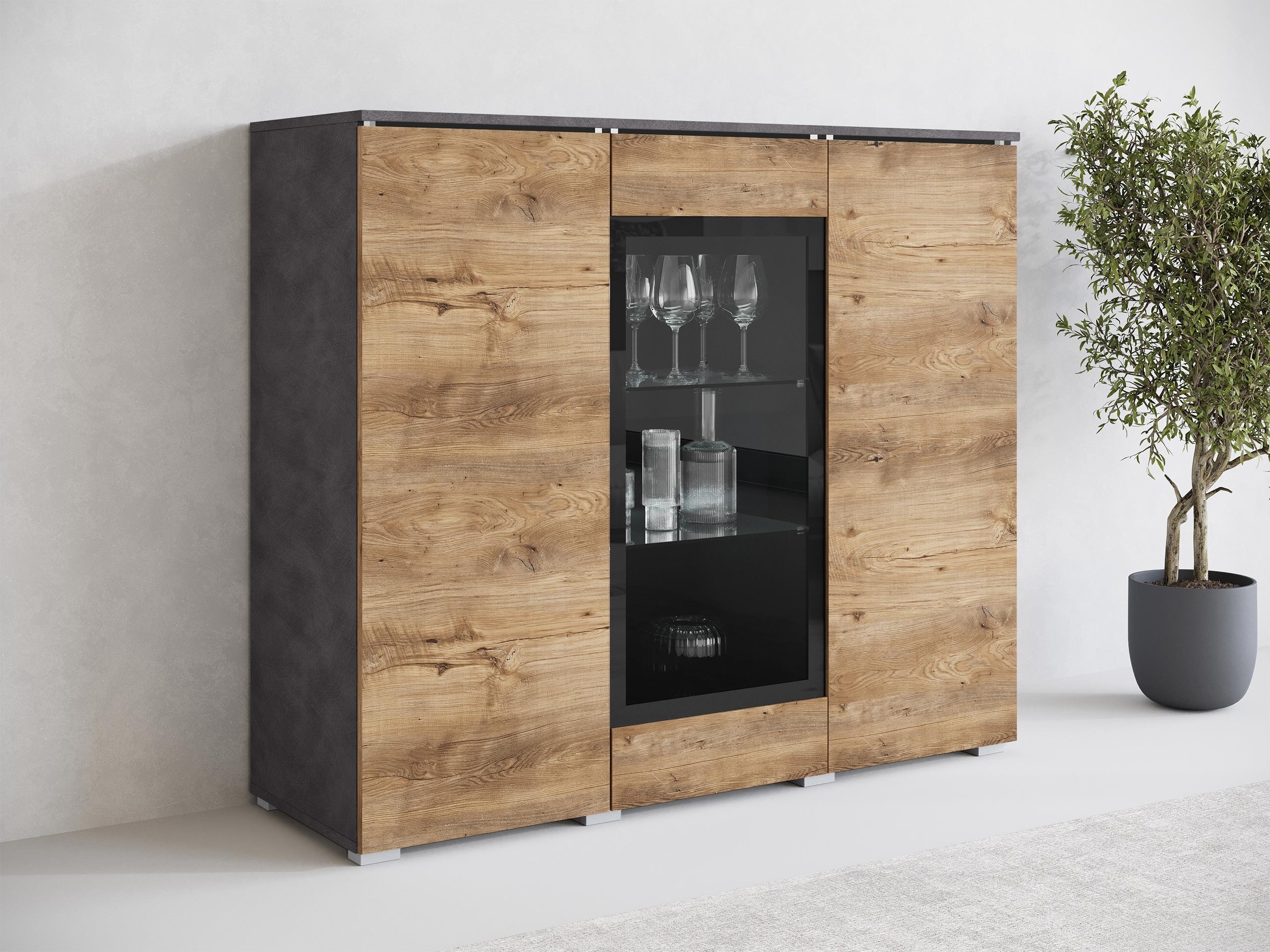 Skapis Mirfivo 103 (Matera pelēks + Kastanis)