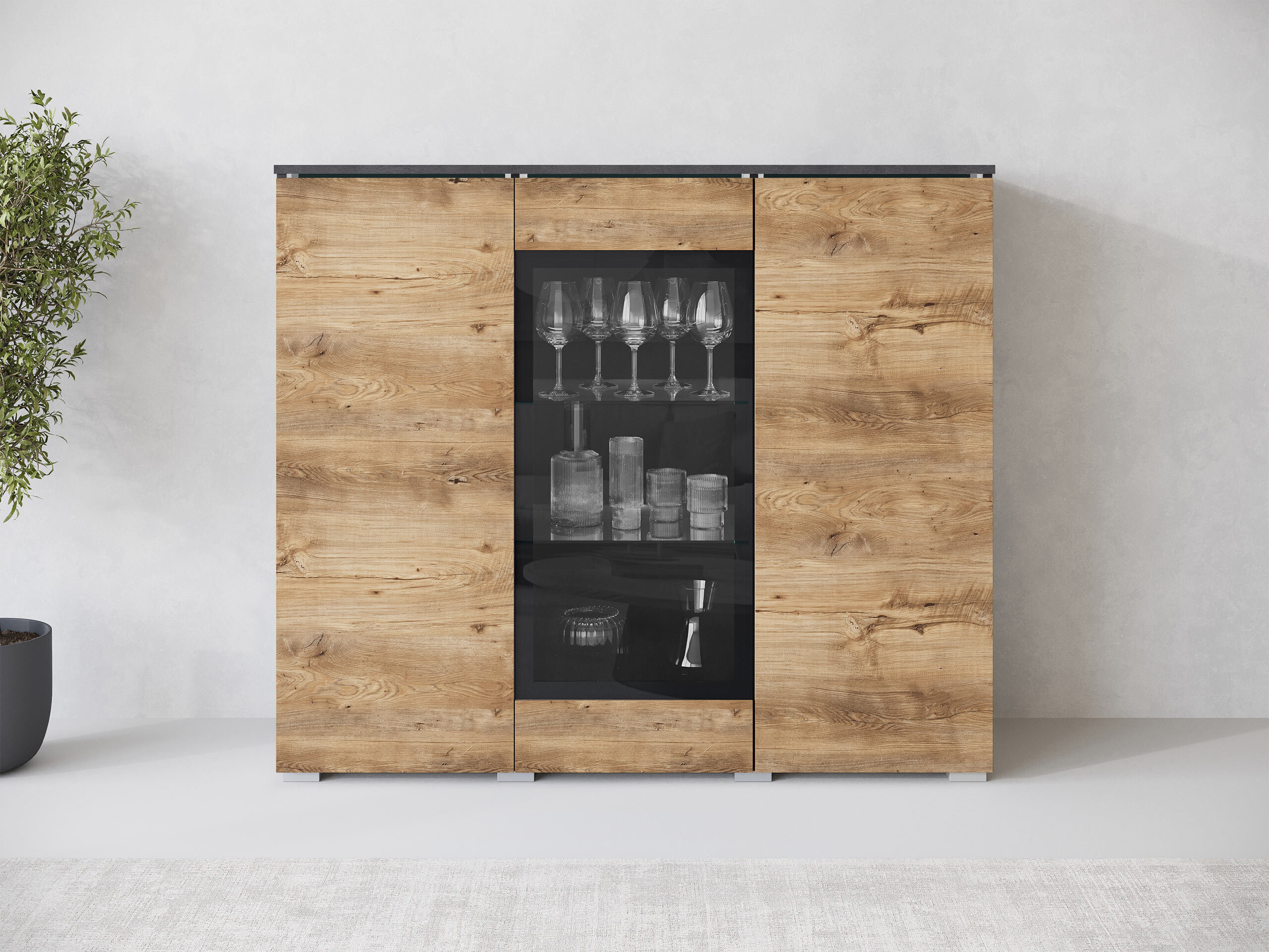 Skapis Mirfivo 103 (Matera pelēks + Kastanis)