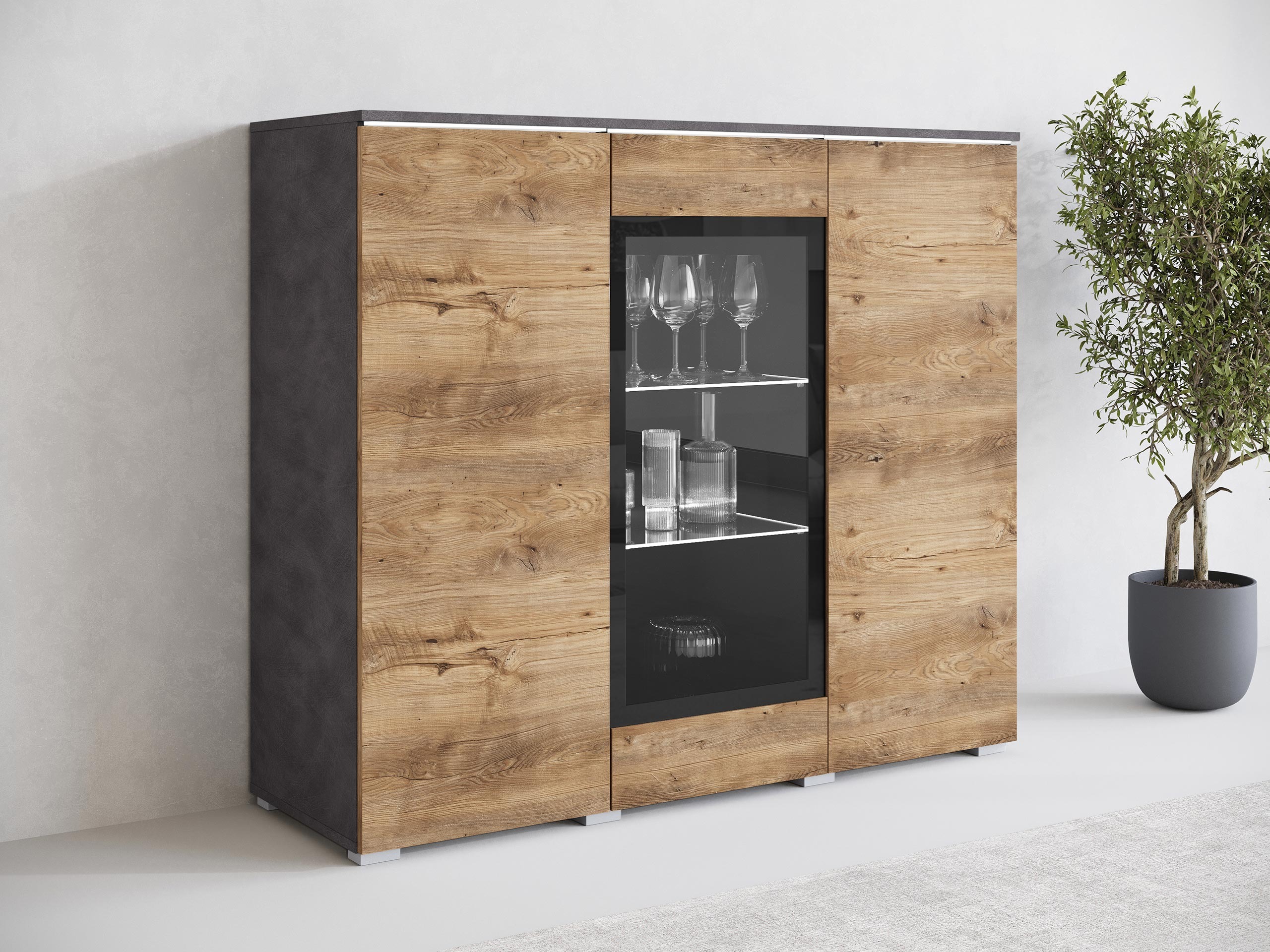 Skapis Mirfivo 103 (Matera pelēks + Kastanis)