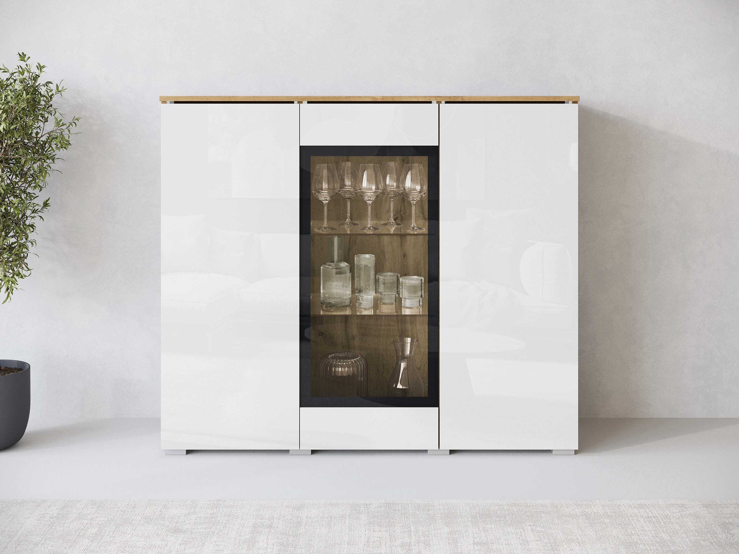 Skapis Mirfivo 103 (Votan ozols + Glancēts balts)