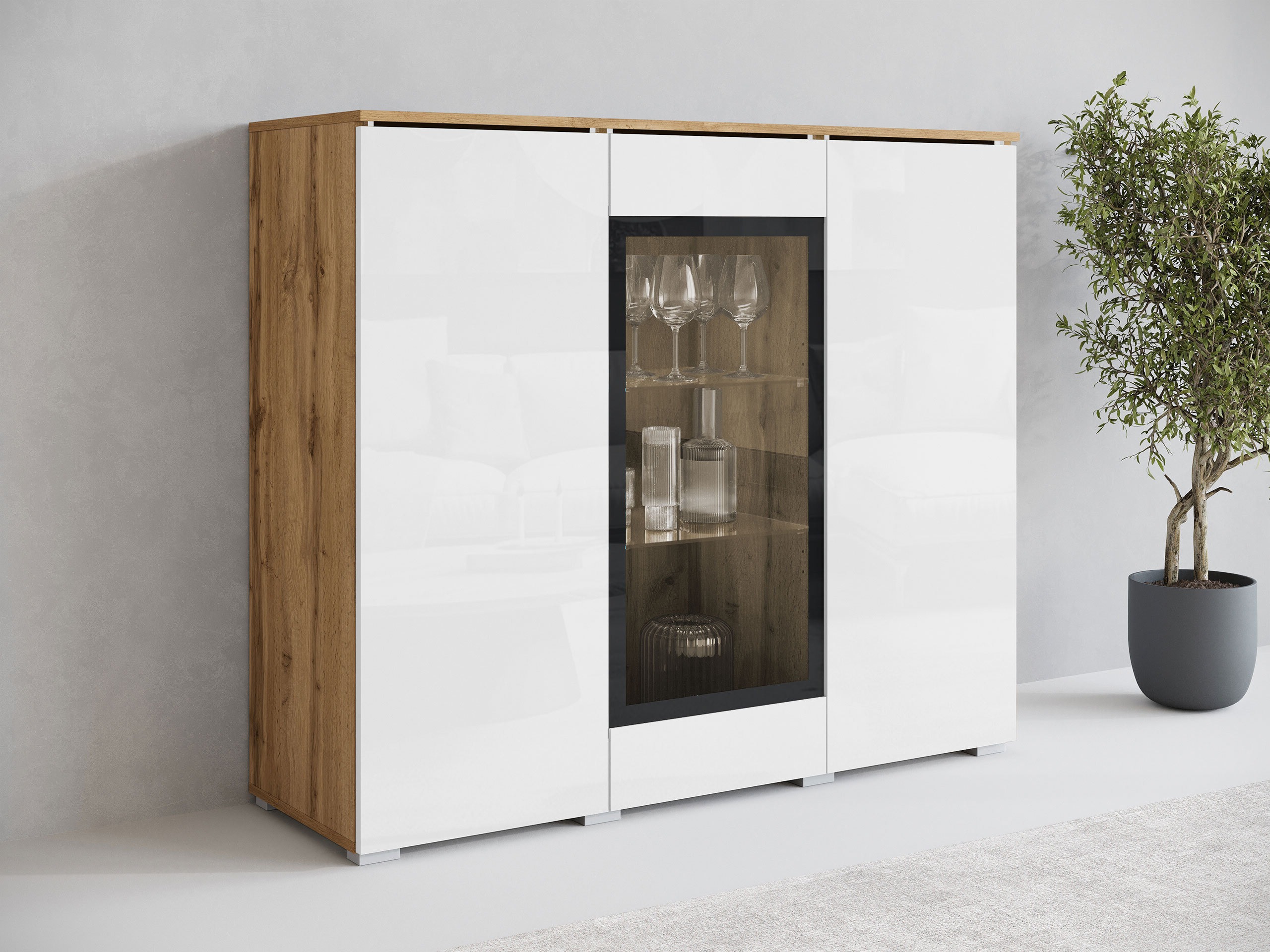 Skapis Mirfivo 103 (Votan ozols + Glancēts balts)