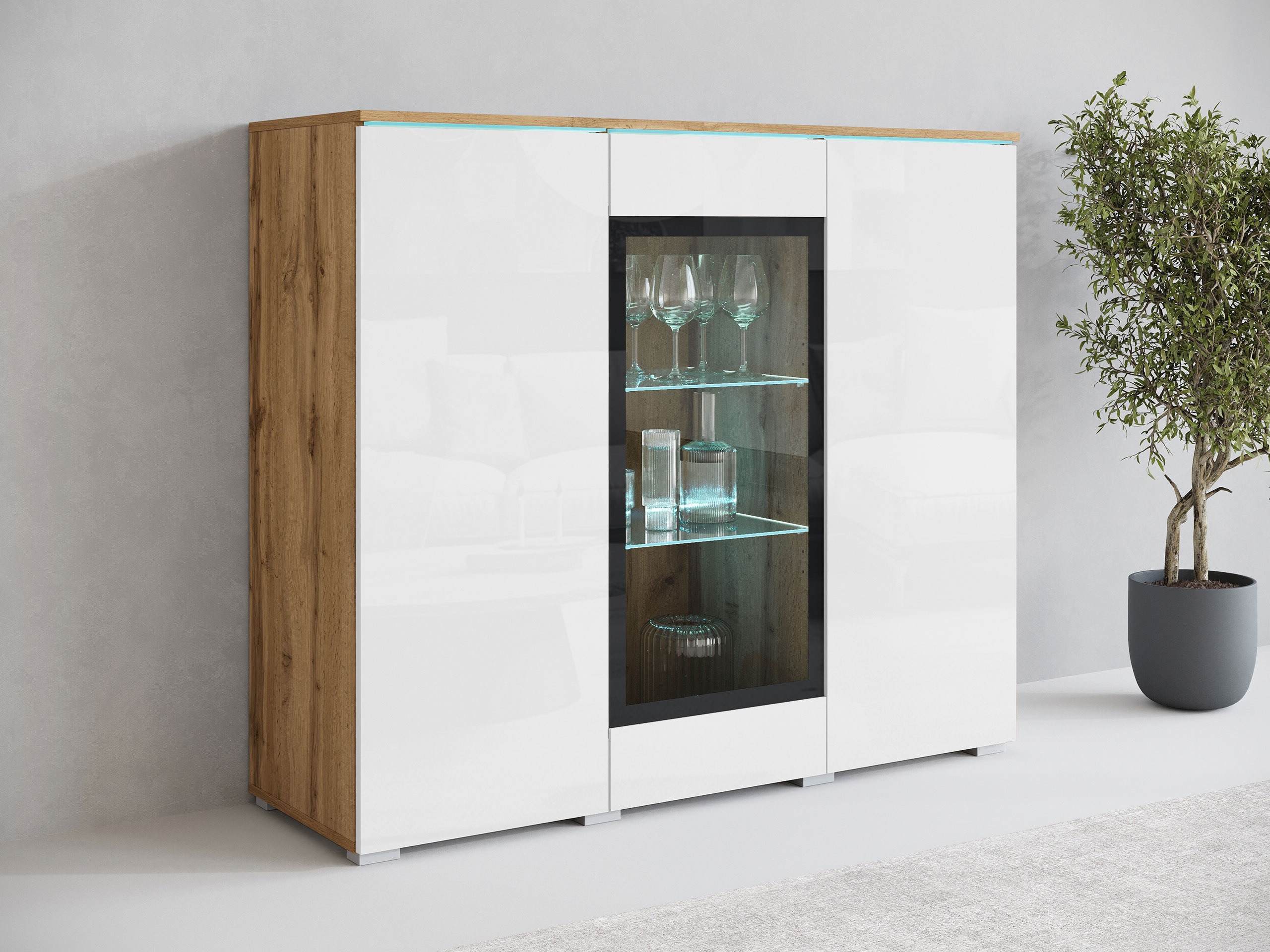 Skapis Mirfivo 103 (Votan ozols + Glancēts balts)