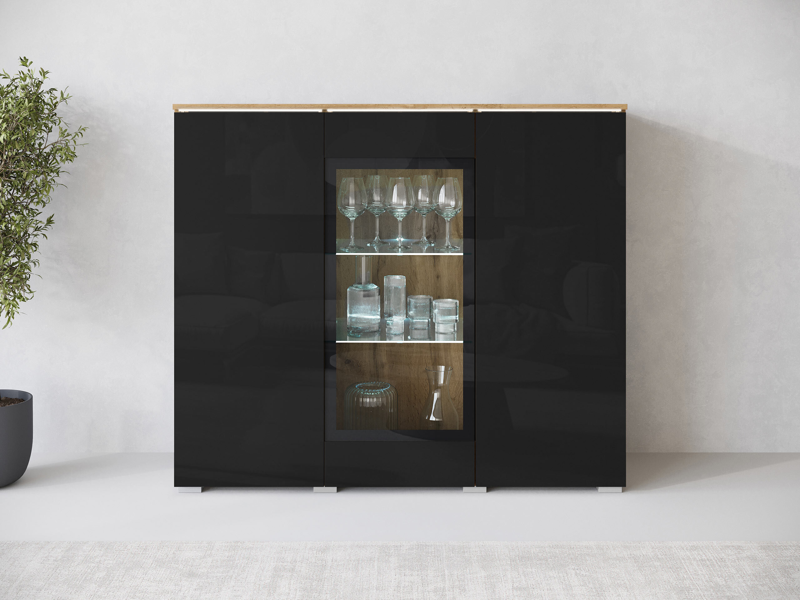 Skapis Mirfivo 103 (Votan ozols + Glancēts melns)