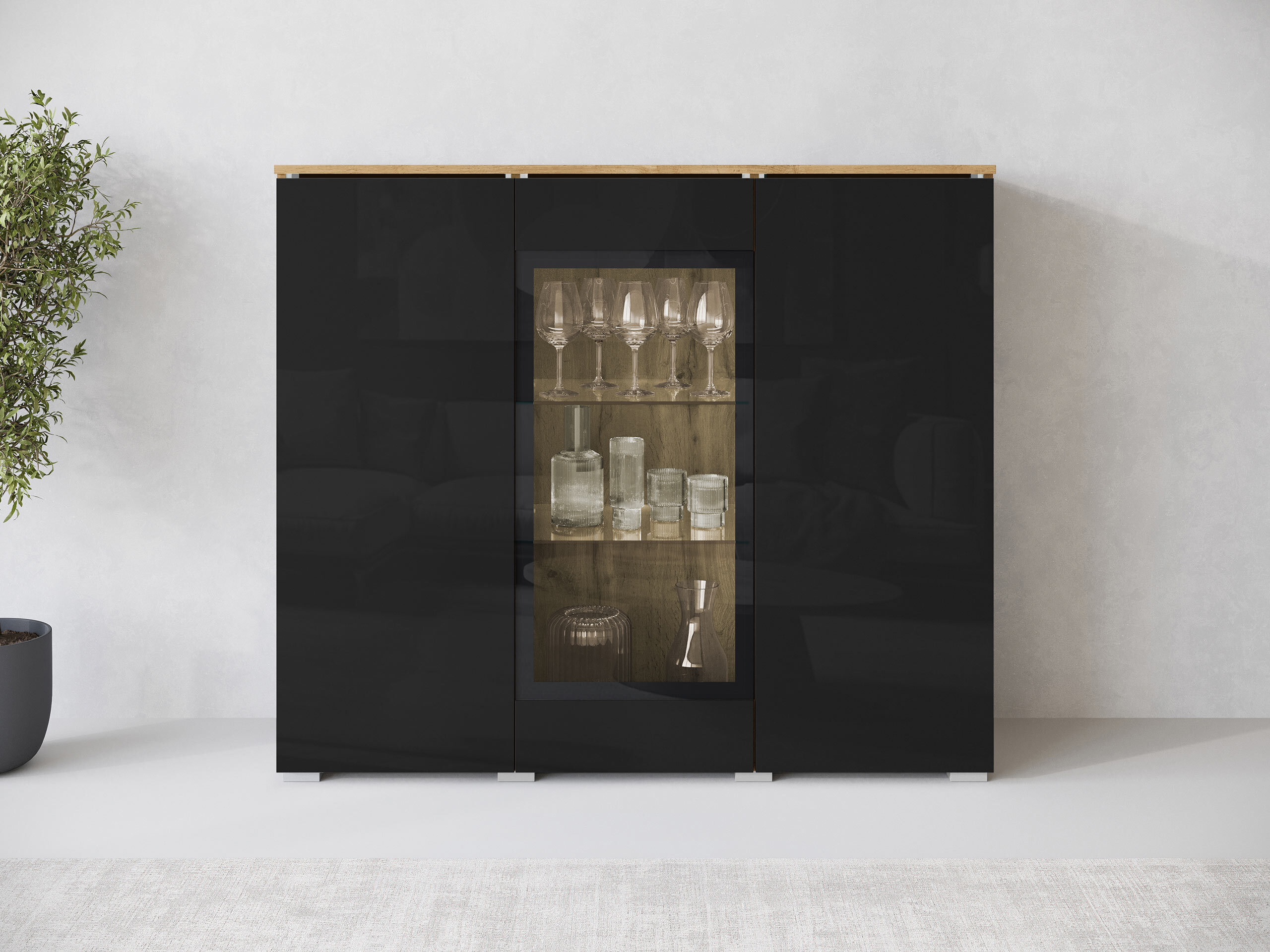 Skapis Mirfivo 103 (Votan ozols + Glancēts melns)