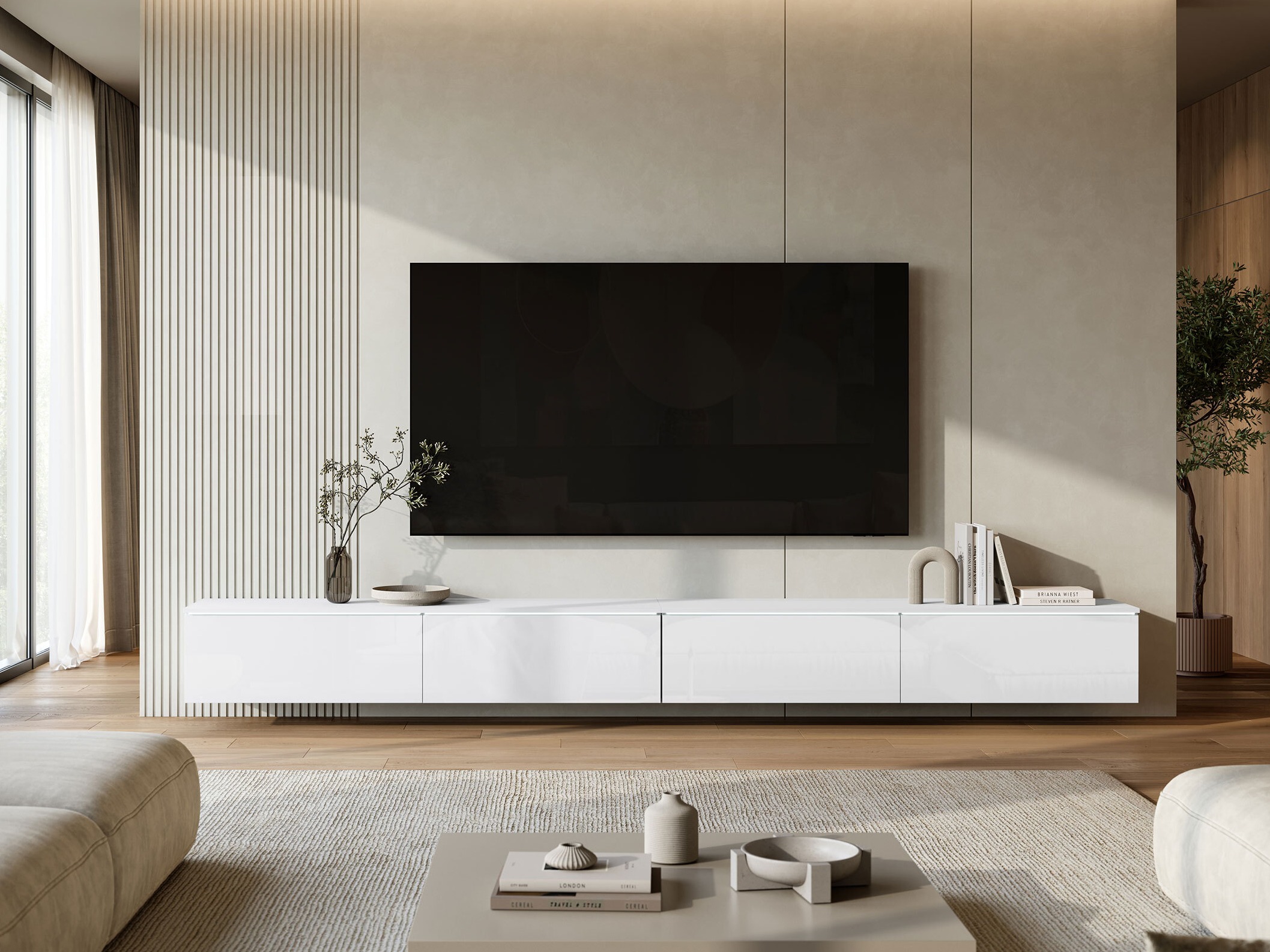 TV galds Sarasota 199 (Balts + Glancēts balts)