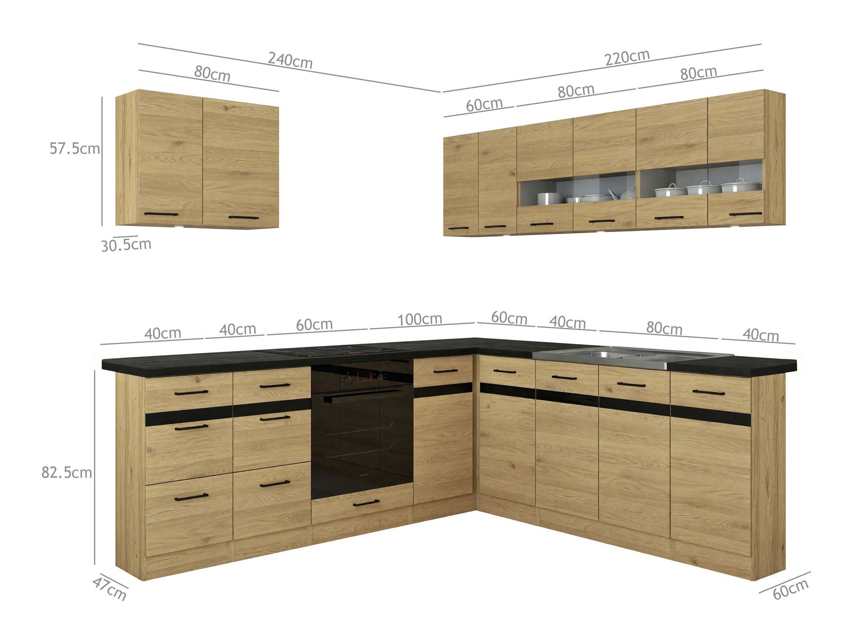 Moduļu virtuves komplekts Classic Grey Oak 121