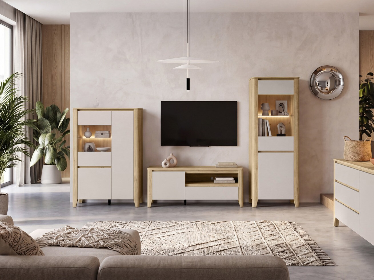 TV galds Talduno 100 (Gaišs ozols + Kašmirs)