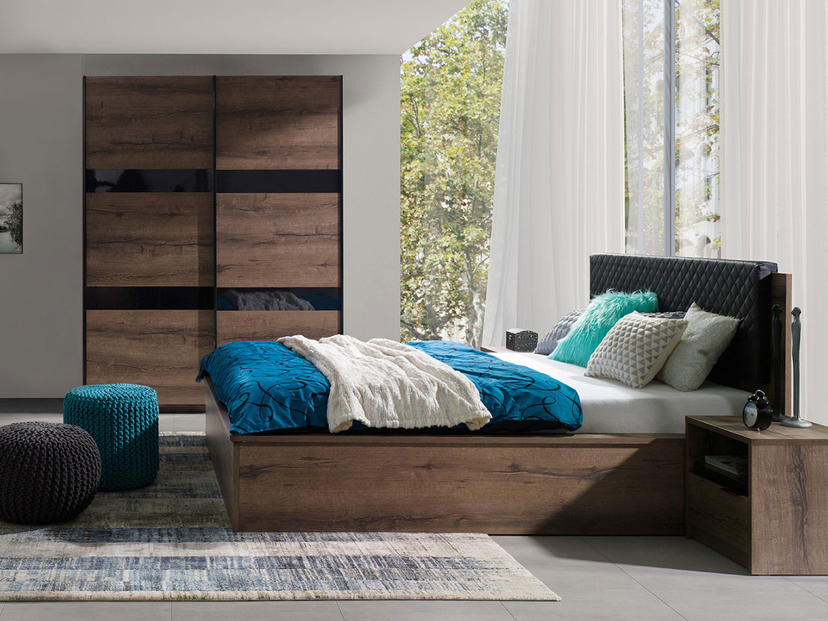 Guļamistabas komplekts Fivelbo 119 (Monastery ozols + Glancēts melns)