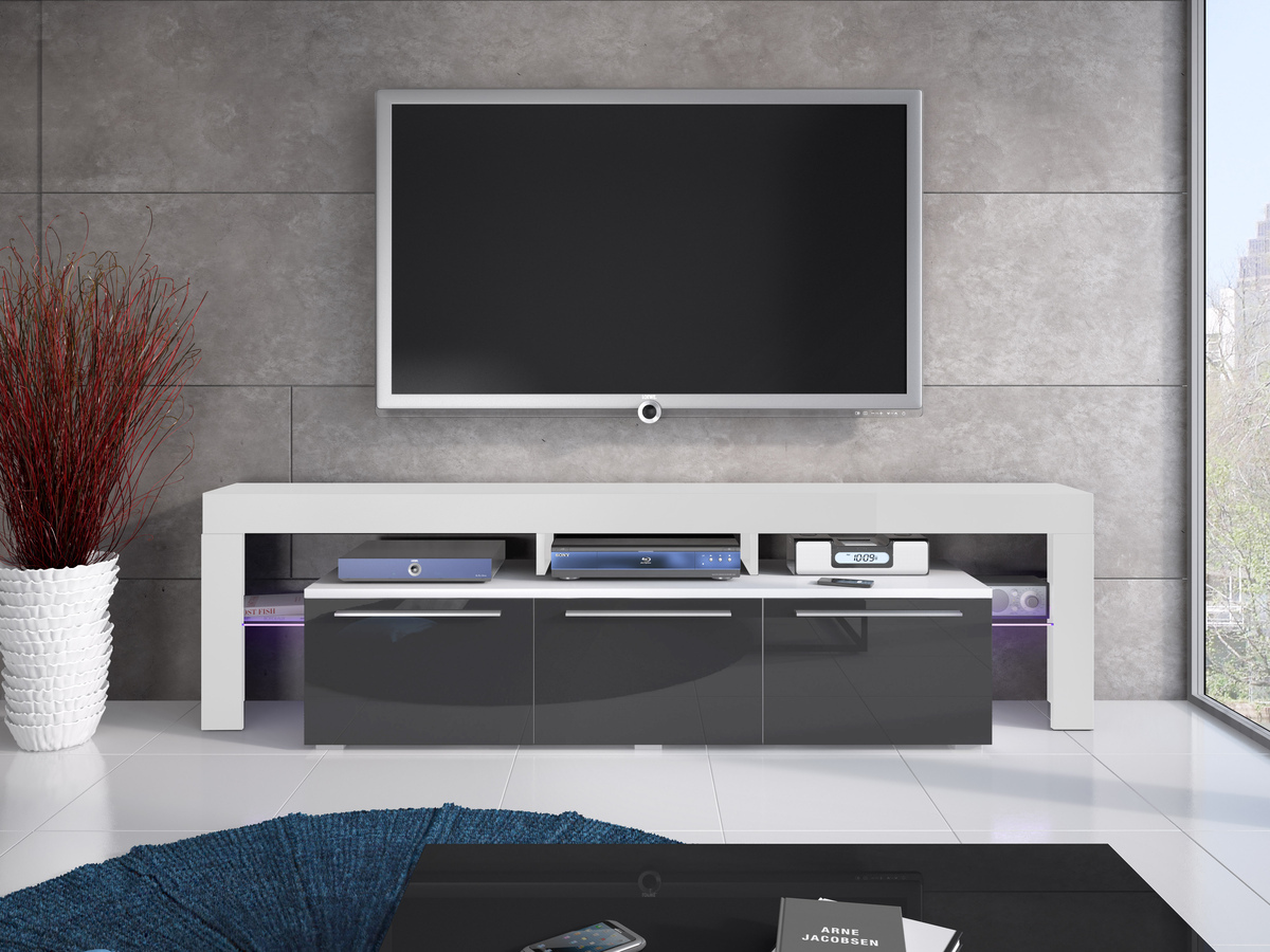 TV galds Arbor (Balts + Glancēts pelēks)