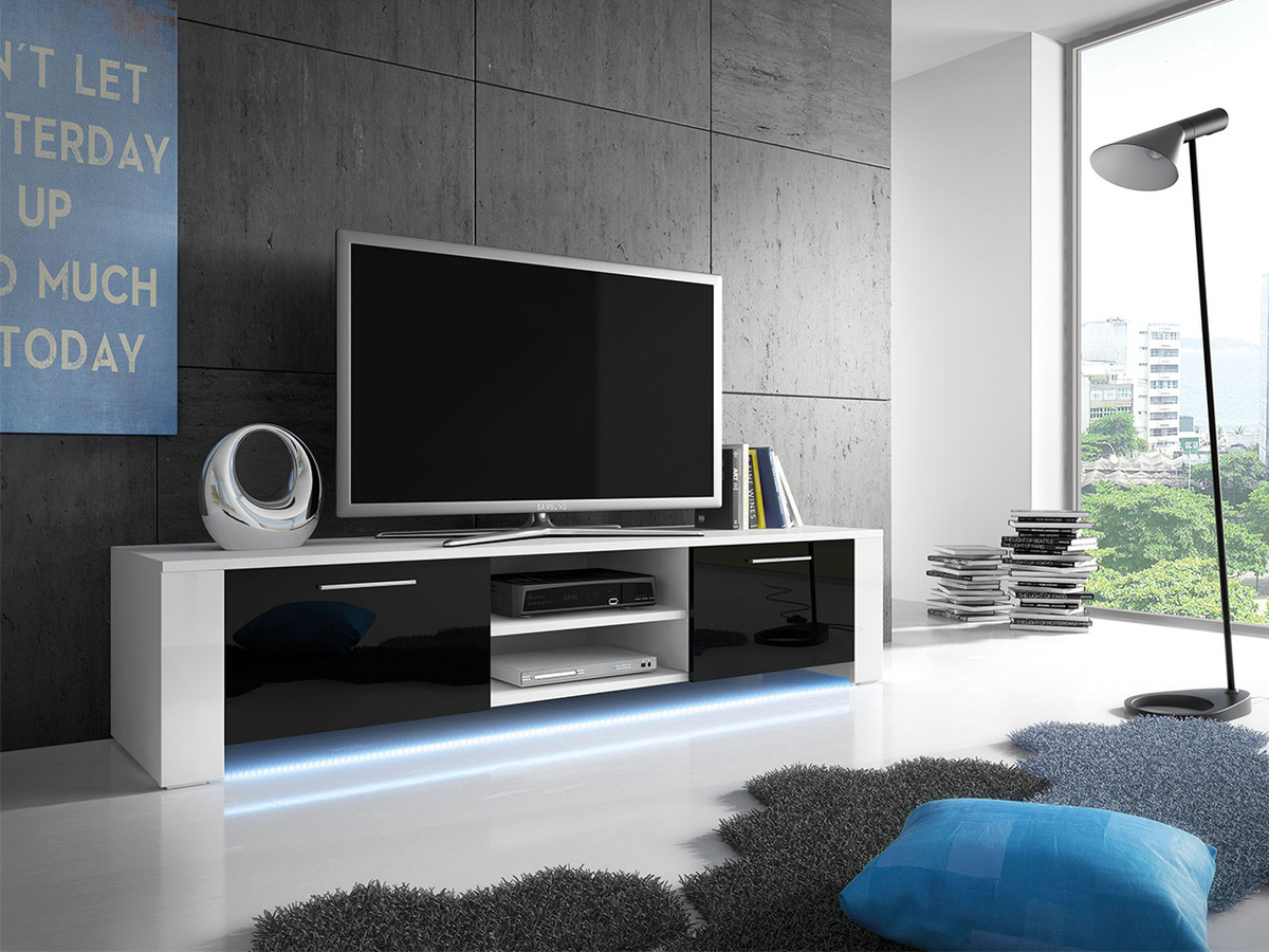 TV galds Uva II (Balts + Glancēts melns)