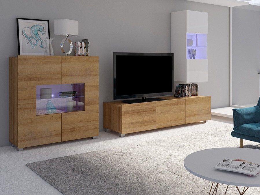 Viesistabas komplekts Tivdalu 111 (Zeltains ozols + Balts + Glancēts balts)