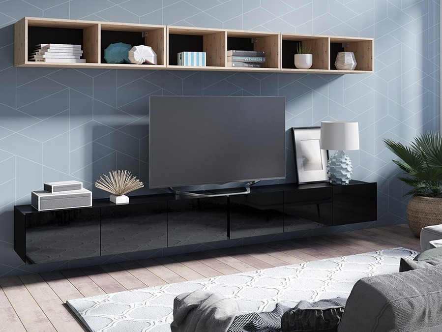 Viesistabas komplekts Remus XXXIII (Melns + Glancēts melns + Artisan ozols)