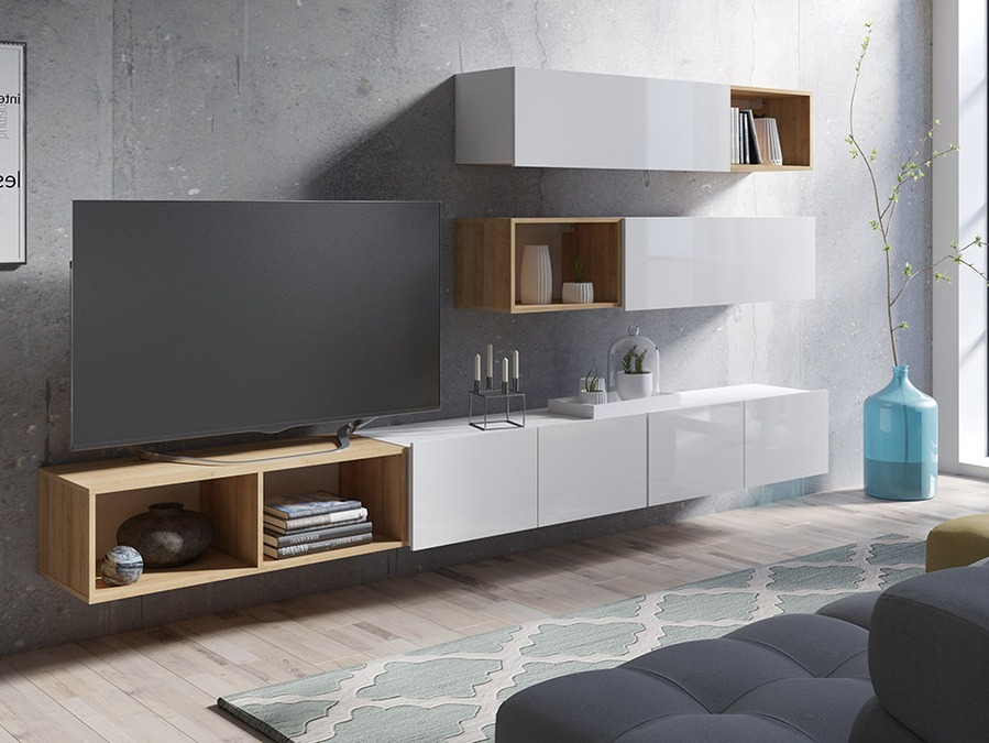 Viesistabas komplekts Tivdalu 145 (Balts + Glancēts balts + Zeltains ozols)