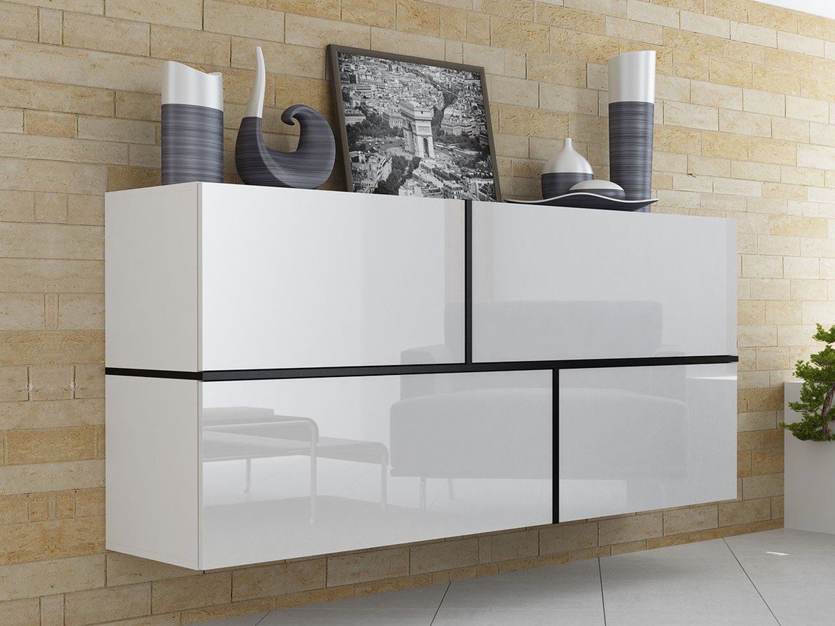 Piekarams skapītis Charlotte 100 (Balts + Glancēts balts + Melns)